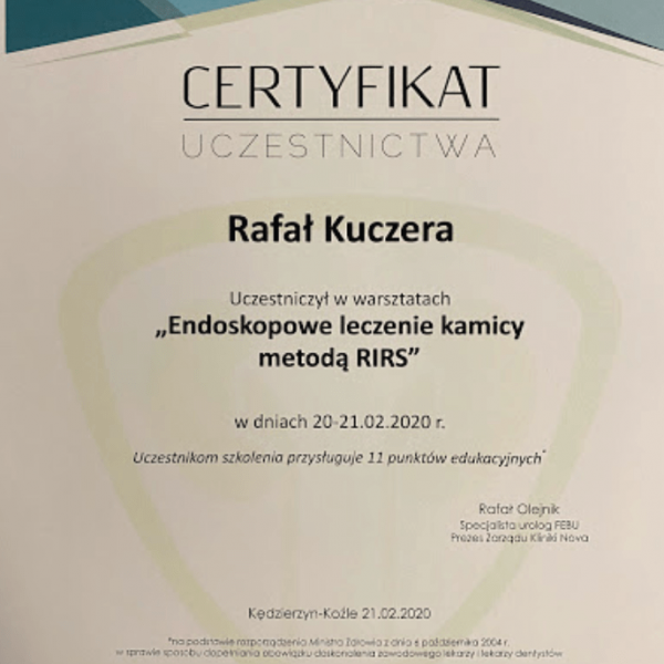 Certyfikat Rafał Kuczera Urolog Rybnik 6